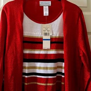 NWT beautiful bold red metallic blouse attached to jacket. Holiday perfection